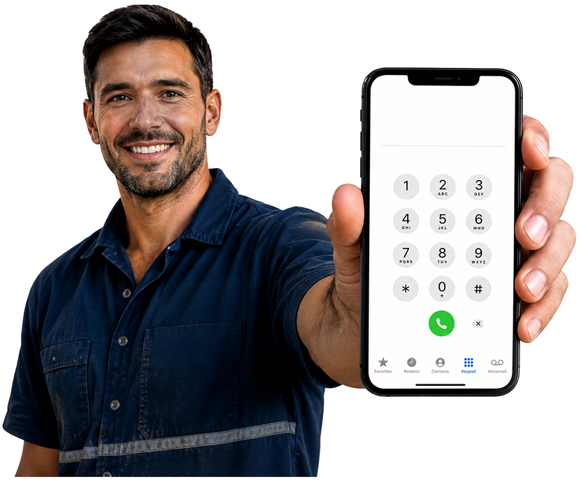 Glenhaven Blocked Drains plumber holding a phone — call 1300 261 965