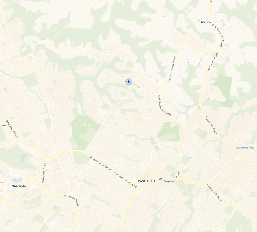 Map of the Glenhaven service area and the surrounding Hills District, showing Glenhaven and the nearby streets we cover.